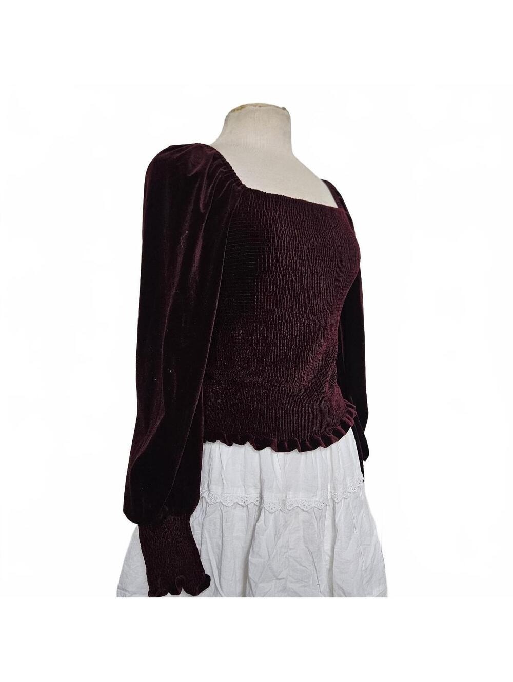 Burgundy velvet Medieval Modern Peasant Top